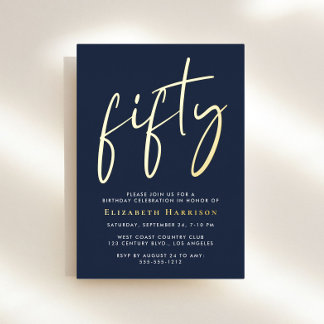 Chic Script 50. Geburtstagsparty Folieneinladung