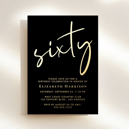 Chic Script 60. Geburtstagsfeier Gold Folieneinladung