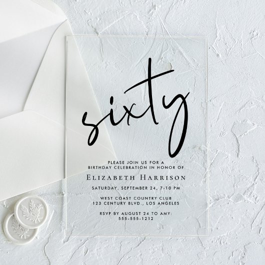 Chic Script 60. Geburtstagsparty Acryleinladungen