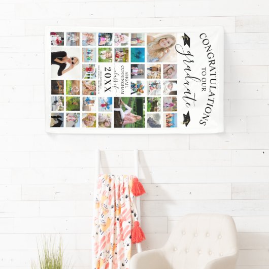 Chic Script Abschluss 35 Foto Collage White Banner (Insitu)