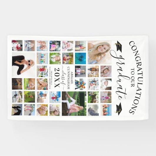 Chic Script Abschluss 35 Foto Collage White Banner (Horizontal)