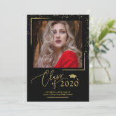 Chic Script Abschluss Ankündigung Gold Glitzer (Stehend Vorderseite)