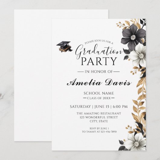 Chic Script Abschluss Celebration Einladung (Vorne/Hinten)