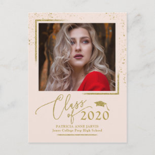 Chic Script Abschlussankündigung Festlich Gold Gli Postkarte