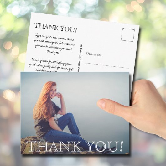 Chic Script Abschlussfoto Danke Postkarte