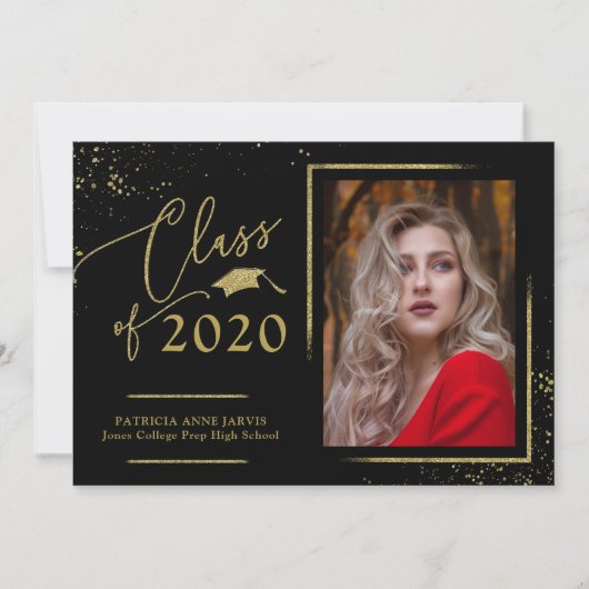 Chic Script Absolventenankündigung Gold Glitter Fo Einladung (Vorderseite)