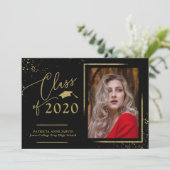 Chic Script Absolventenankündigung Gold Glitter Fo Einladung (Stehend Vorderseite)