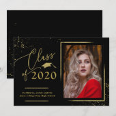Chic Script Absolventenankündigung Gold Glitter Fo Einladung (Vorne/Hinten)
