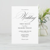 Chic Script All In One Schwarz-Weiß-Hochzeit Einladung (Stehend Vorderseite)