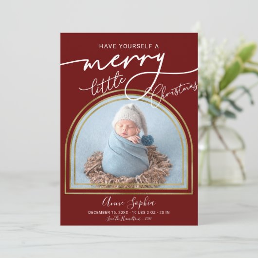 Chic Script Arch Frame Birth Ankündigung (Stehend Vorderseite)