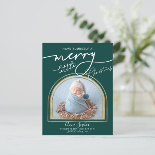 Chic Script Arch Frame Birth Ankündigung (Stehend Vorderseite)