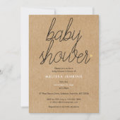 Chic Script Baby Shower Gold Hört Rustikale Kraft Einladung (Vorderseite)