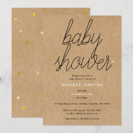 Chic Script Baby Shower Gold Hört Rustikale Kraft Einladung