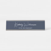 Chic Script Beruflich Blue Schreibtischnamensplakette (Vorderseite )