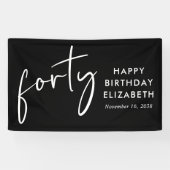 Chic Script Black 40. Geburtstag Party Banner (Horizontal)