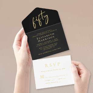 Chic Script Black 50. Geburtstagsparty All-in-One-Einladung