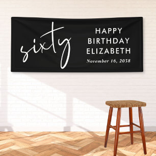 Chic Script Black 60. Geburtstagsparty Banner