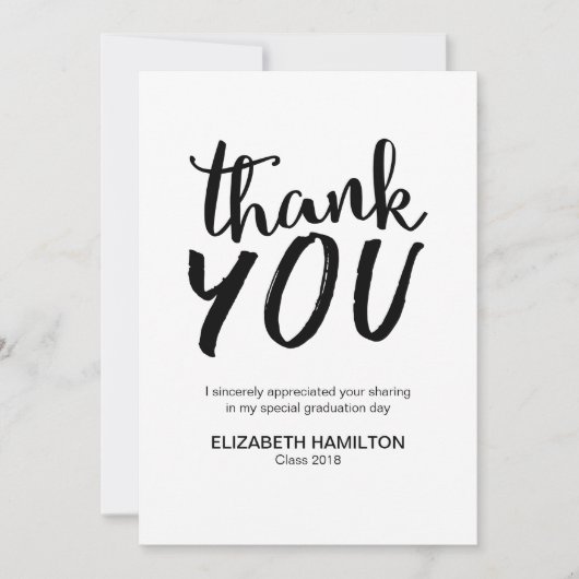 Chic Script Black and White Abschluss Vielen Dank Dankeskarte (Vorderseite)