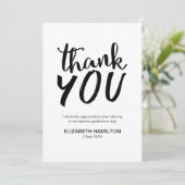 Chic Script Black and White Abschluss Vielen Dank Dankeskarte (Stehend Vorderseite)
