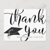 Chic Script Black and White Abschluss Vielen Dank Postkarte (Vorderseite)