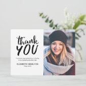 Chic Script Black and White Grad Danke Foto (Stehend Vorderseite)