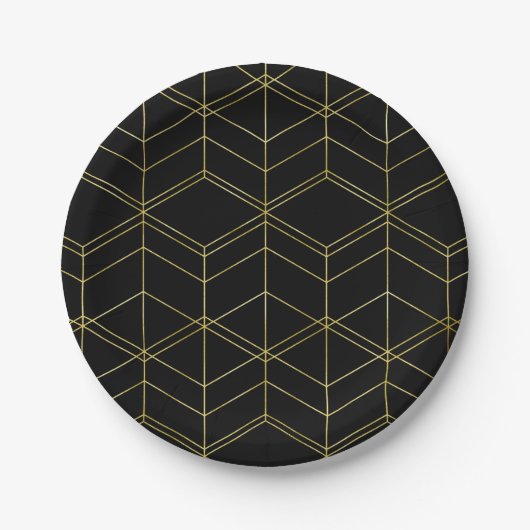 Chic Script Black & Foil Gold Geometric Muster Pappteller (Vorderseite)