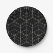Chic Script Black & Foil Silver Geometric Muster Pappteller (Vorderseite)