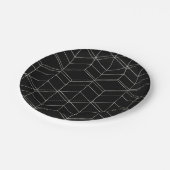 Chic Script Black & Foil Silver Geometric Muster Pappteller (Schrägansicht)