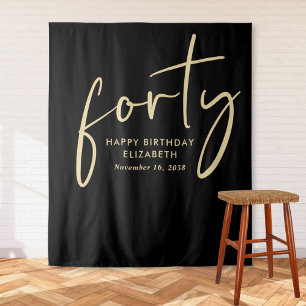 Chic Script Black Gold 40. Geburtstag Party Wandteppich