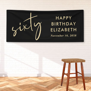 Chic Script Black Gold 60. Geburtstagsparty Banner