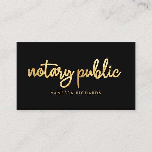Chic Script Black & Gold Notary Name Modern QR Visitenkarte (Vorderseite)
