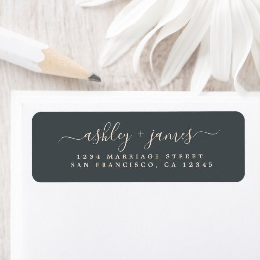 Chic Script Black Ivory Wedding Rücksendeadresse (Insitu)