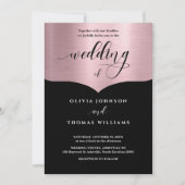 Chic Script Black Metallic Rose Gold Wedding Einladung (Vorderseite)