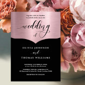 Chic Script Black Metallic Rose Gold Wedding Einladung