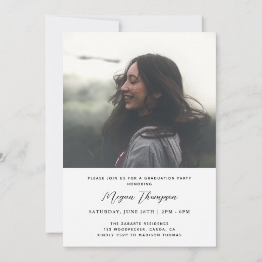 Chic Script Black Two Foto Graduation Party Einladung (Rückseite)