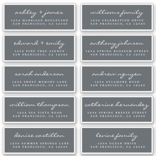 Chic Script Black Wedding Guest Address Labels (Vorderseite)
