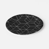 Chic Script Black & White Geometric Muster Pappteller (Schrägansicht)