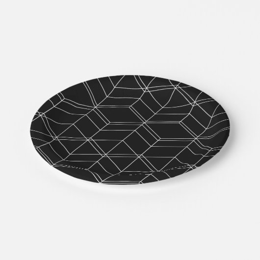 Chic Script Black & White Geometric Muster Pappteller (Schrägansicht)