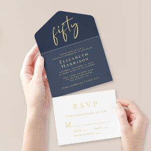 Chic Script Blue 50. Geburtstagsparty All-in-One-Einladung