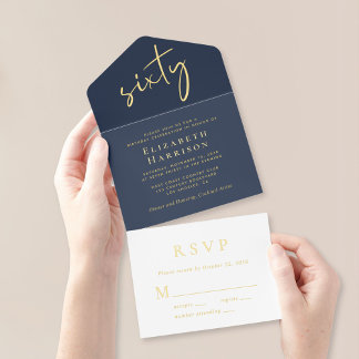 Chic Script Blue 60. Geburtstagsparty All-in-One-Einladung