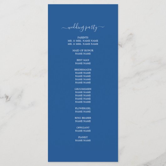 Chic Script Blue Einfache MinimalWedding Programm (Rückseite)