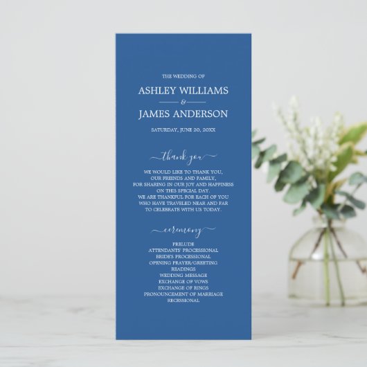 Chic Script Blue Einfache MinimalWedding Programm (Stehend Vorderseite)
