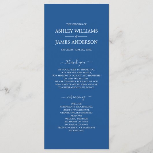 Chic Script Blue Einfache MinimalWedding Programm (Vorderseite)