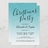 Chic Script Blue Glitzer Ombre Party Einladung (Vorne/Hinten)