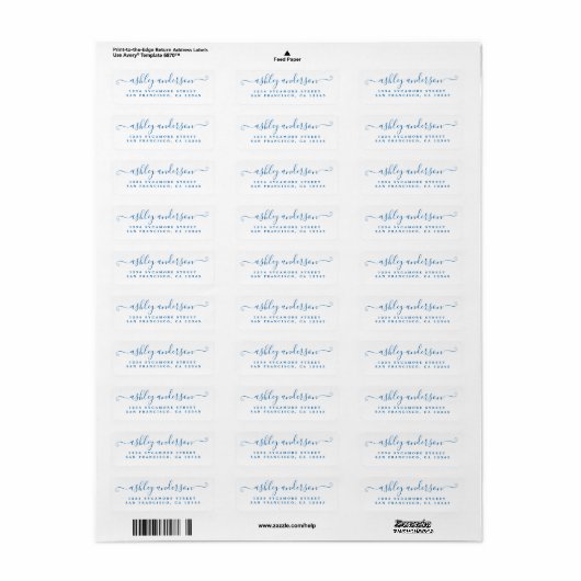 Chic Script Blue Ink Name Rücksendeadresse (Vorne)