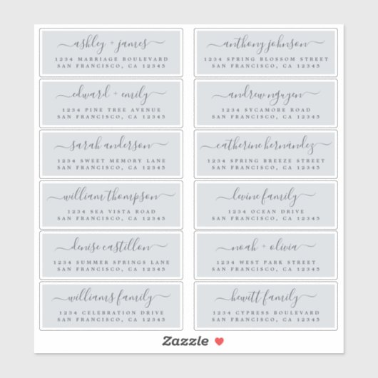 Chic Script Blue Wedding Guest Address Labels (Blatt)