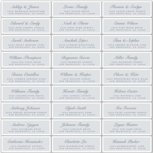 Chic Script Blue Wedding Guest Address Labels (Vorderseite)