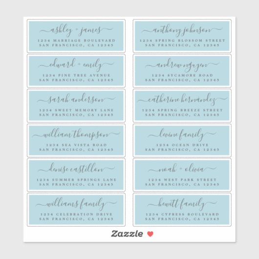 Chic Script Blue Wedding Guest Address Labels (Blatt)