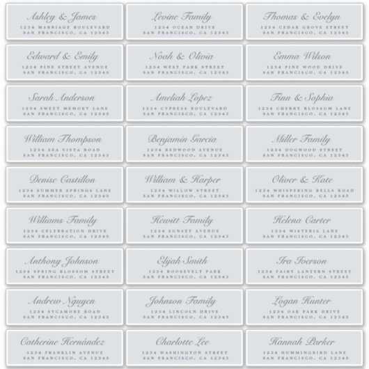 Chic Script Blue Wedding Guest Address Labels (Vorderseite)