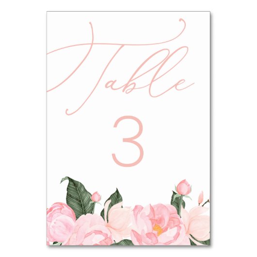 Chic Script Blush Pink Floral Baby Dusche Tischnummer (Vorderseite)